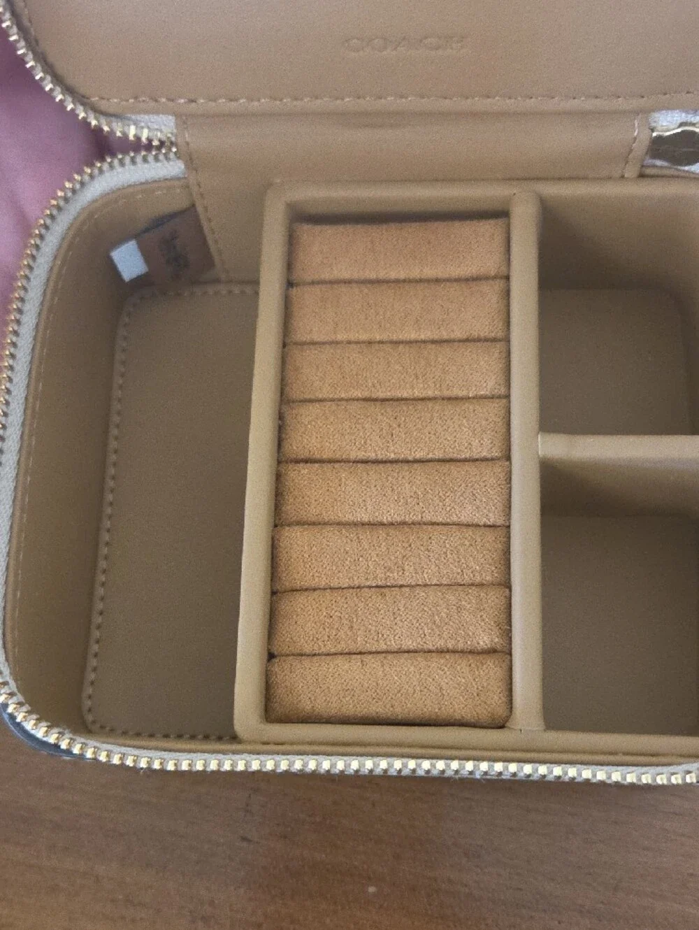 Coach Signature Monogram Jewelry Case in Beige with Gold Hardware - Picture 3 of 3